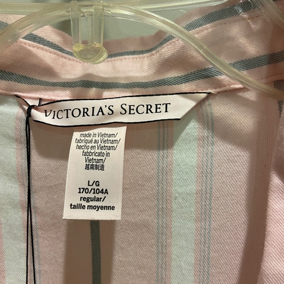 VS Button Up, Pink, Gray & White stripe, long sleeve PJ top, sz Large - Picture 4 of 6
